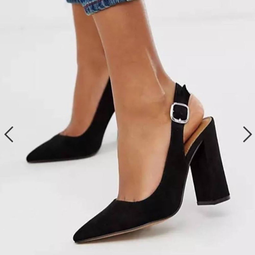 ASOS suede Penley slingback high heels in black